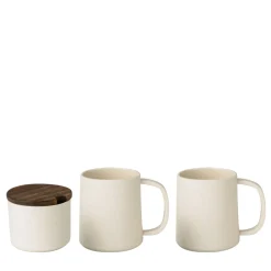 Set of 2 Mugs and Sugar Bowl with Wooden Lid