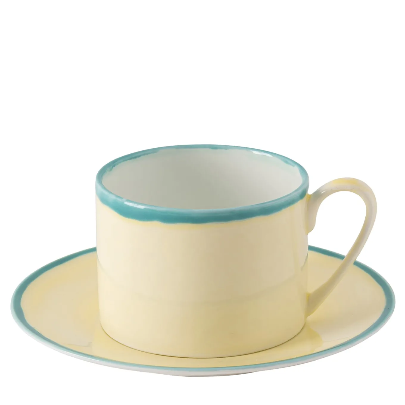 Set Of 2 Murrine Yellow Straight Teacups And Saucers
