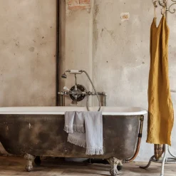 Set of 2 Mustard Linen Towels with Long Fringes