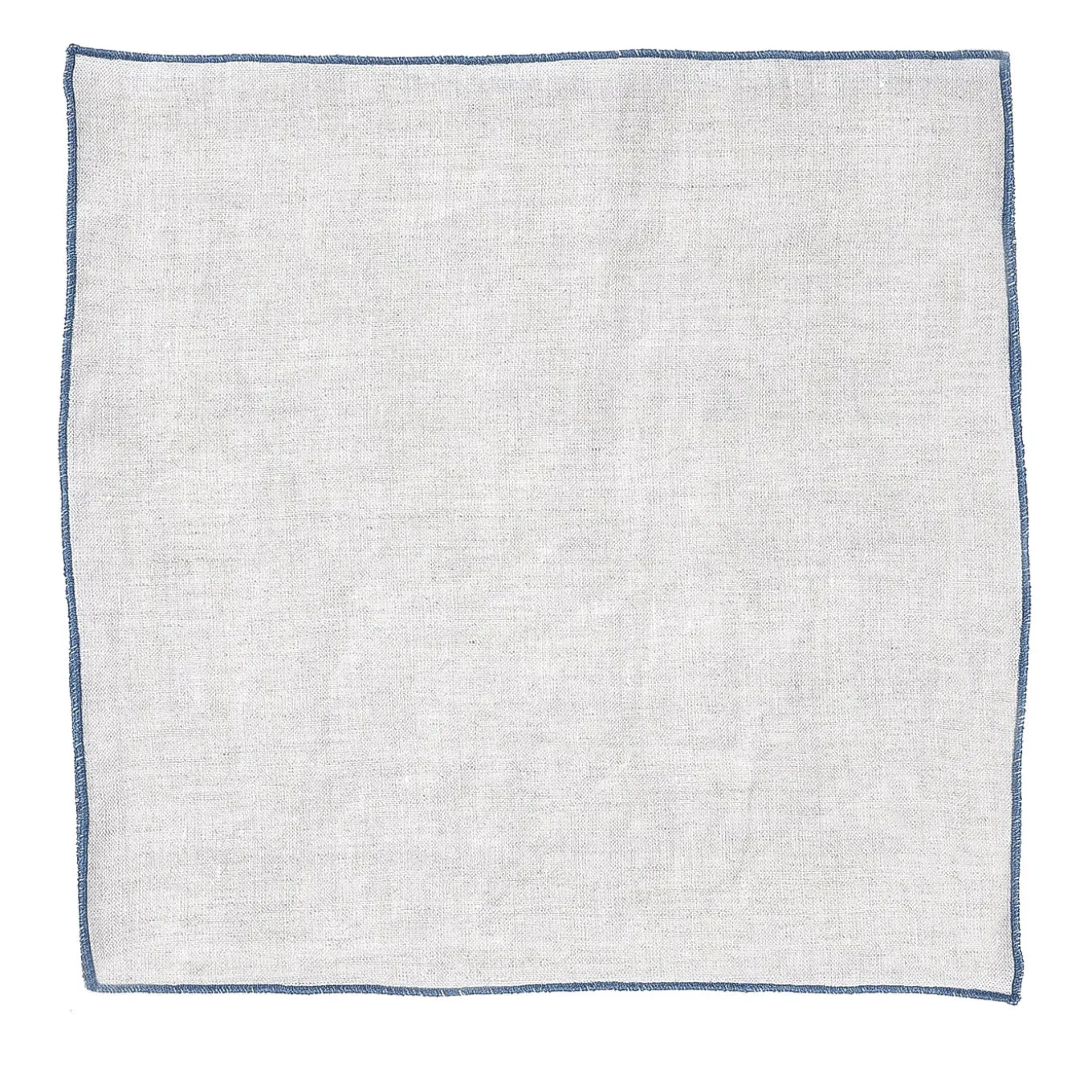 Set of 4 Natural Linen Napkins with Stone Blue Rolled Hem