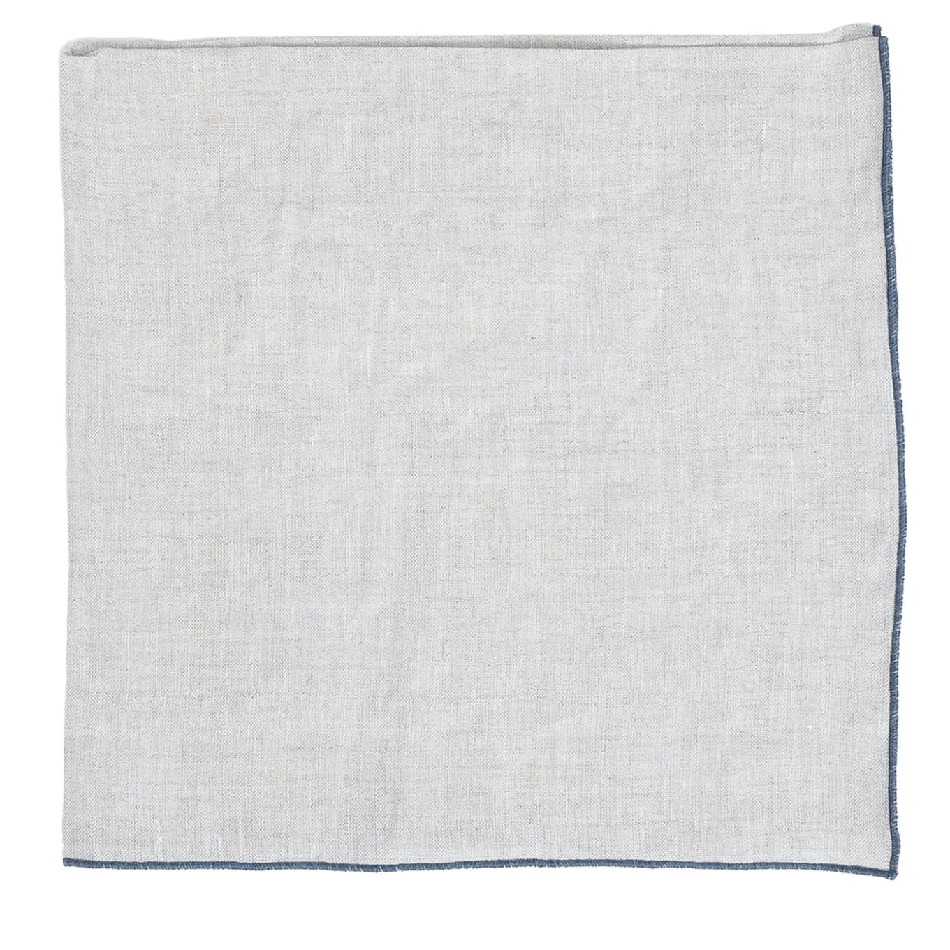 Set of 4 Natural Linen Napkins with Stone Blue Rolled Hem