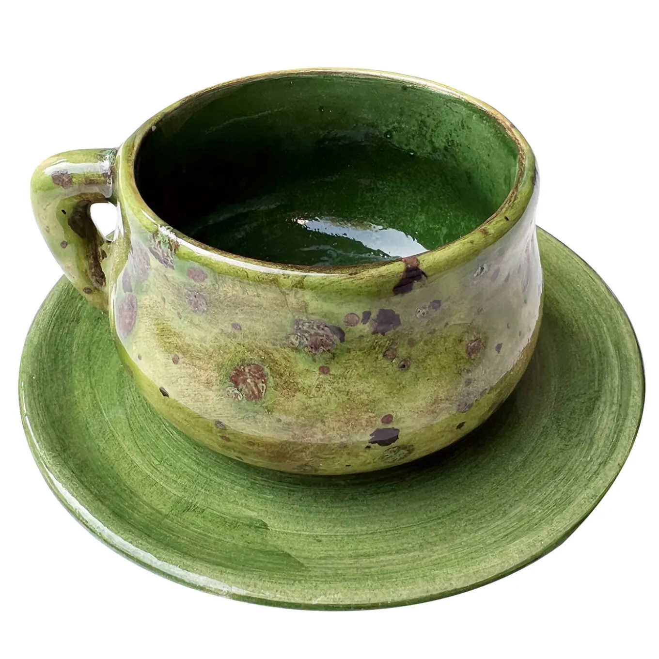 Set of 2 Pagoda Green Espresso Cups with Saucer