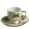 SET OF 6 PALM PORCELAIN CUPS AND SAUCERS