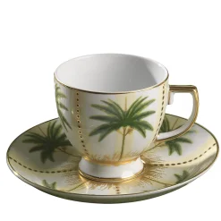 SET OF 6 PALM PORCELAIN CUPS AND SAUCERS