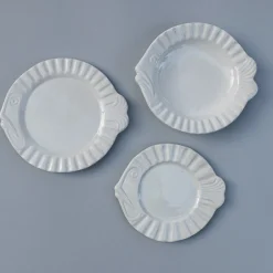 Set Of 2 Pampelonne White Ceramic Dinner Plates