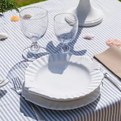 Set Of 2 Pampelonne White Ceramic Dinner Plates