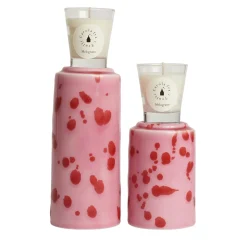 Set of 2 Pink Candle Holders with 4 Candles Fragrance Pomegranate