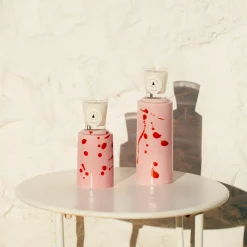 Set of 2 Pink Candle Holders with 4 Candles Fragrance Pomegranate