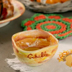 Set of 4 Pinzimonio Yellow Marble Motif Ceramic Bowls