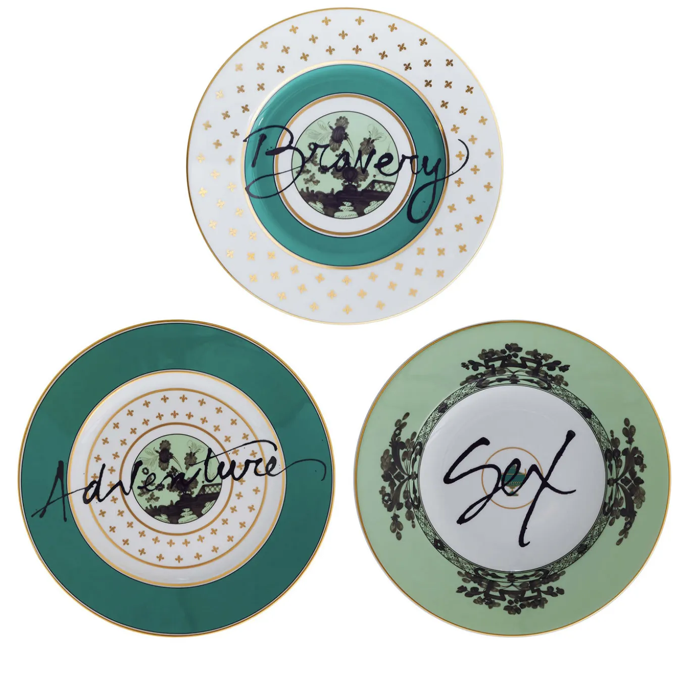 Set of 3 Plates The Road to Heaven Is Paved with Excess in Green