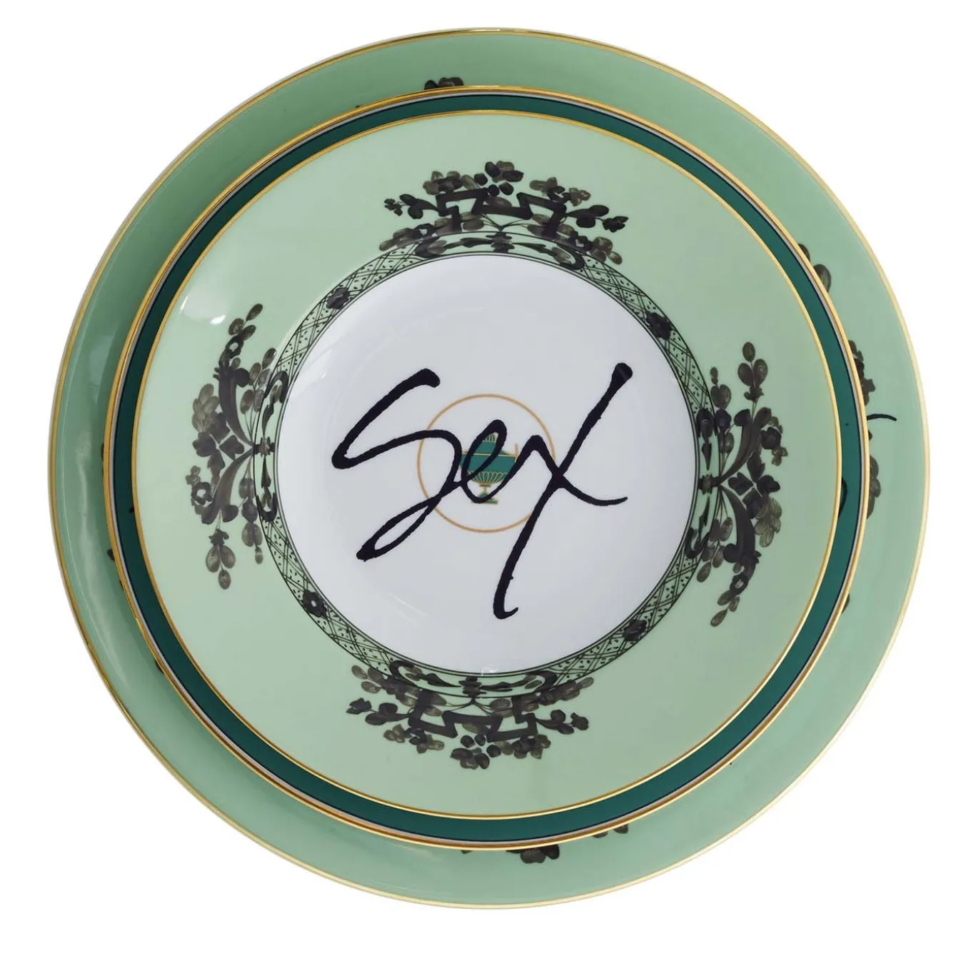 Set of 3 Plates The Road to Heaven Is Paved with Excess in Green