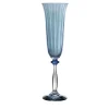 Set of 6 Primula Blue Blown Glass Champagne Flutes