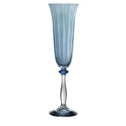 Set of 6 Primula Blue Blown Glass Champagne Flutes