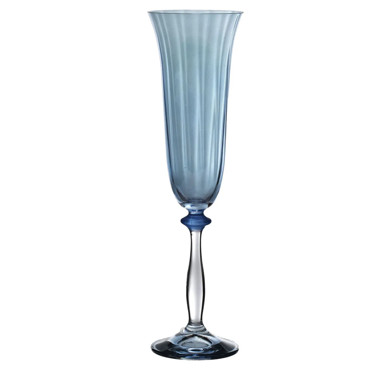 Set of 6 Primula Blue Blown Glass Champagne Flutes