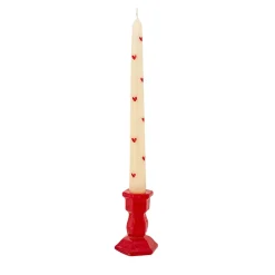 Set of 2 Red Heart Candles with Candleholder