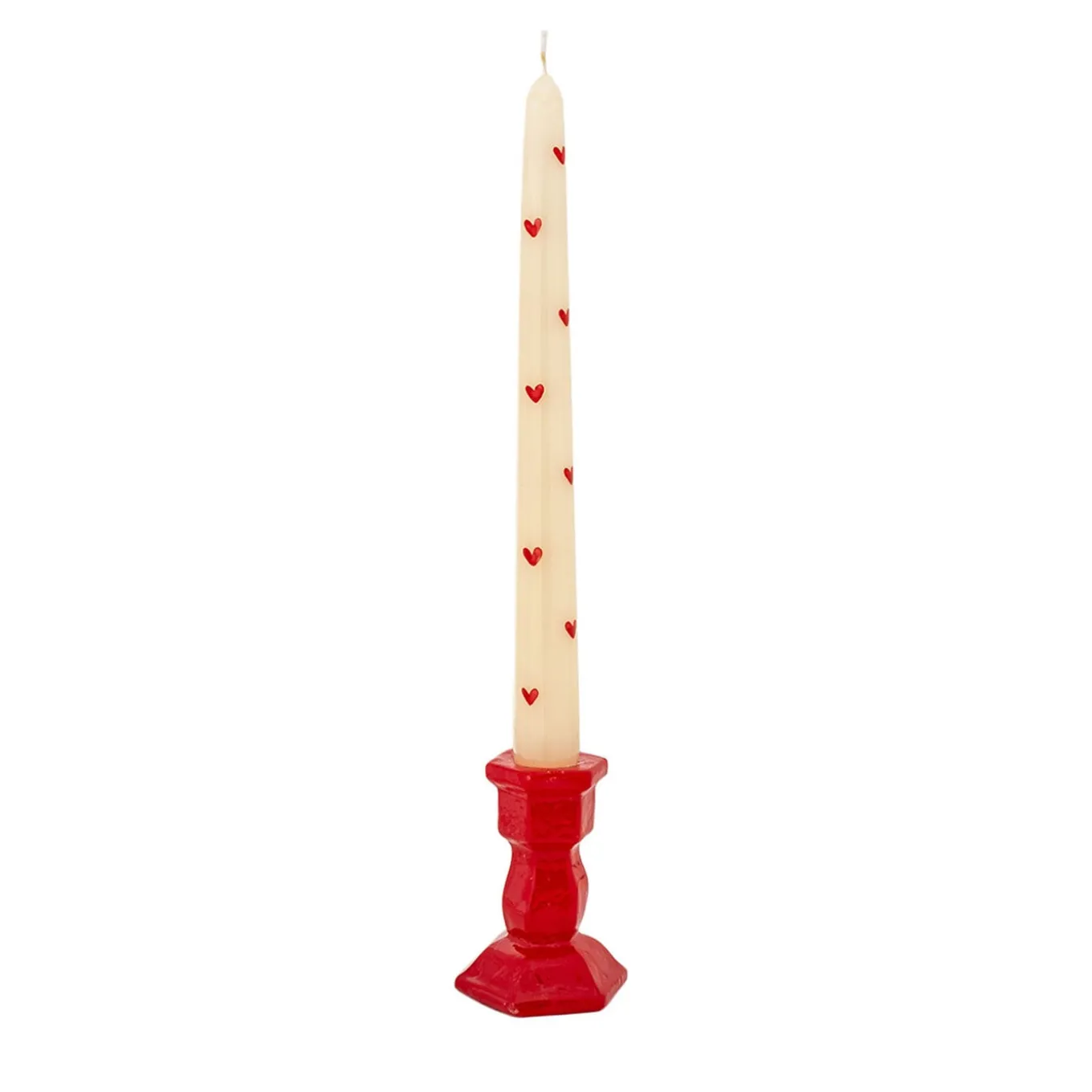 Set of 2 Red Heart Candles with Candleholder