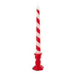 Set of 2 Red Striped Candles with Candleholder