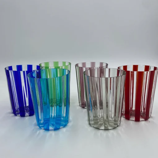Set of 2 Ribbed Green Water Glasses