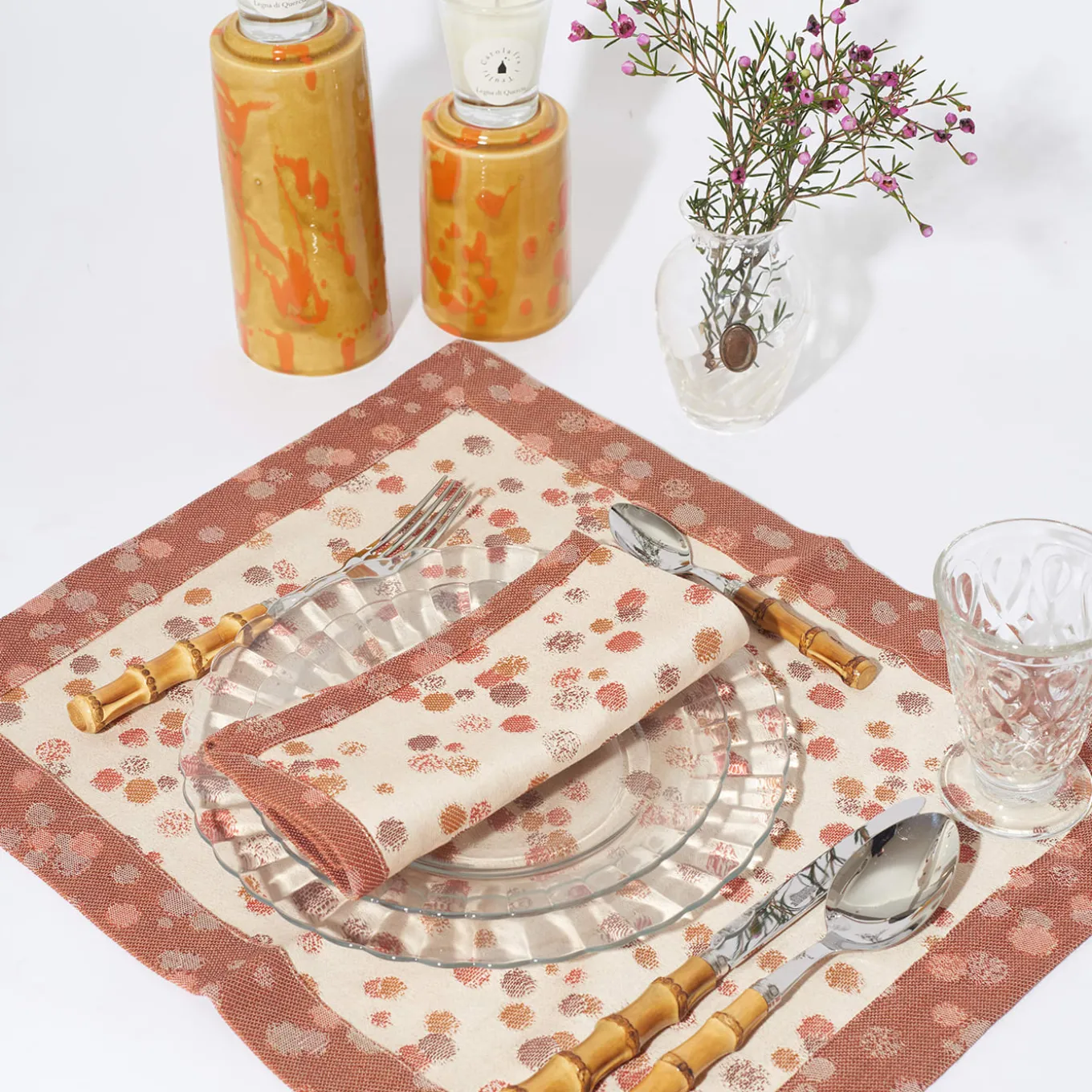 Set of 2 Rose and Coral Placemats With Napkins