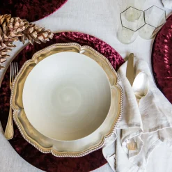Set of 4 Round Red Velvet Placemat Covers with Wooden Support