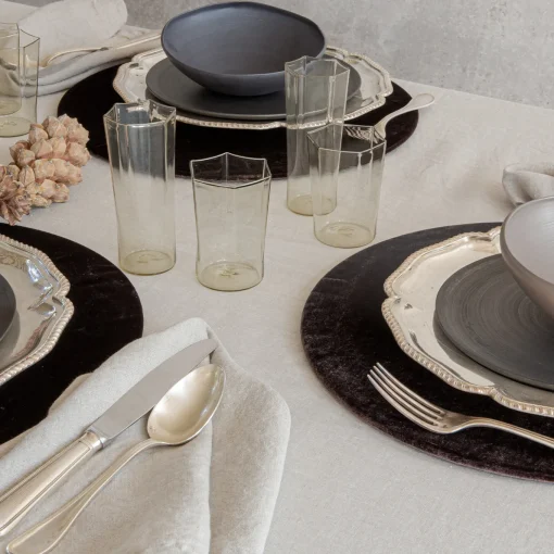 Set of 4 Small Brown Velvet Placemat Covers with Wooden Support