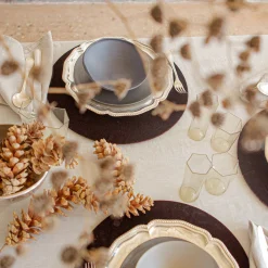 Set of 4 Small Brown Velvet Placemat Covers with Wooden Support