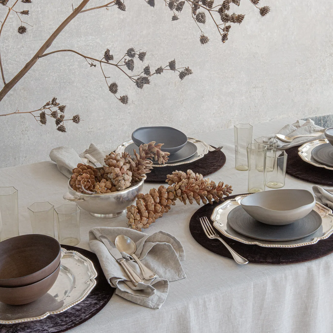 Set of 4 Small Brown Velvet Placemat Covers with Wooden Support