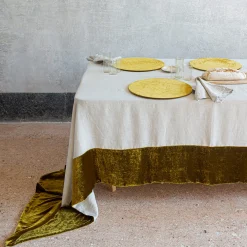 Set of 4 Small Gold Velvet Placemat Covers with Wooden Support