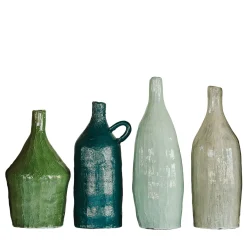 Set of 4 Small Green Tones Ceramic Decorative Bottles