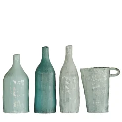 Set of 4 Small Light Blue Tones Ceramic Decorative Bottles