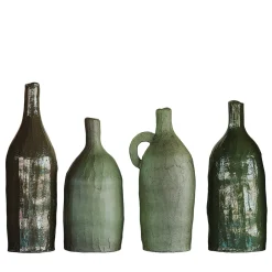 Set of 4 Small Olive Green Ceramic Decorative Bottles