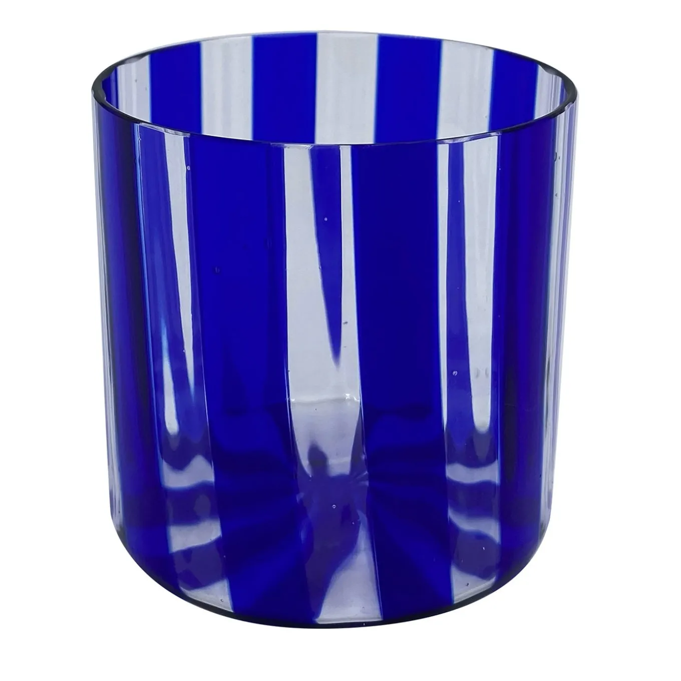 Set of 2 Small Ribbed Blue Water Glasses