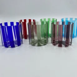 Set of 2 Small Ribbed Light Blue Water Glasses
