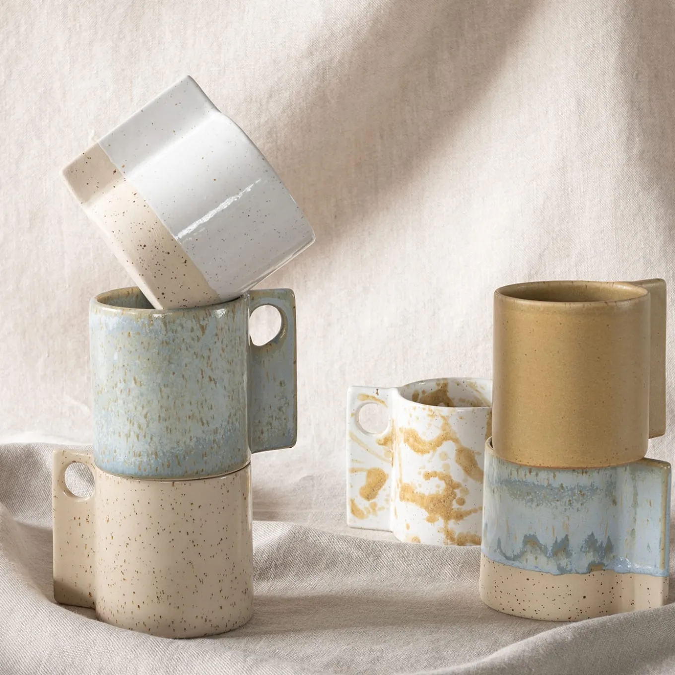 Set of 2 Solid Blue and White Glaze Powder Mugs