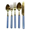 Set Of 4 Stripes Blue Cutlery Set