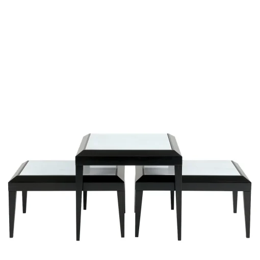 Set of 3 T143 Black Ebony & Estremoz Marble Nesting Tables