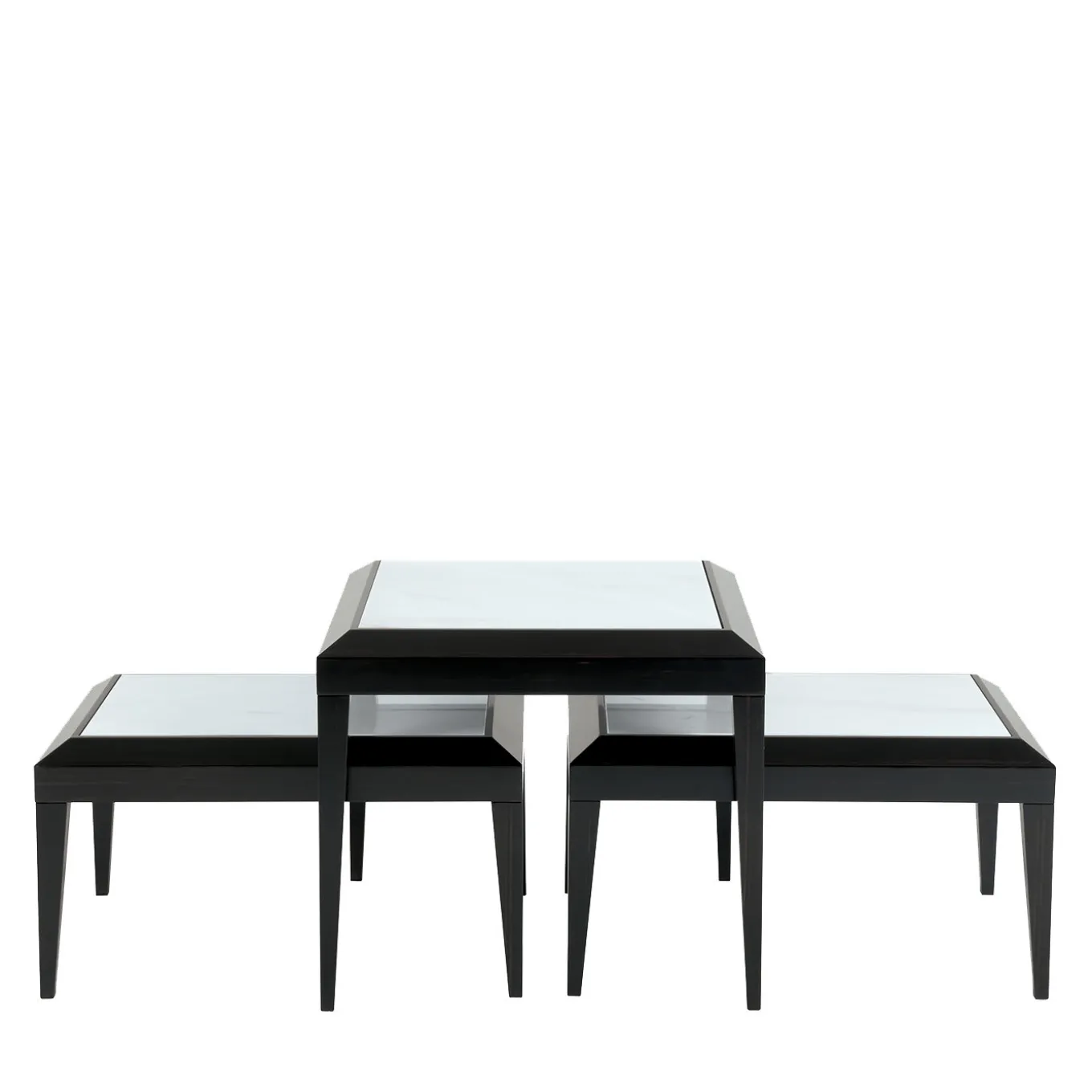 Set of 3 T143 Black Ebony & Estremoz Marble Nesting Tables