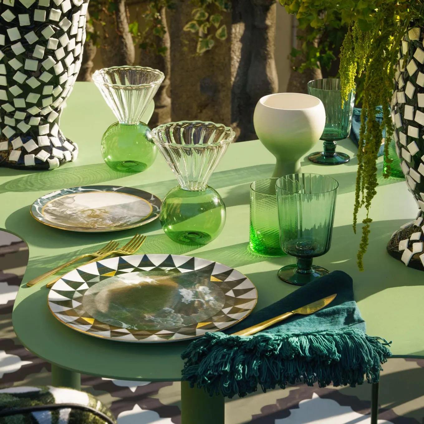 Set of 4 Teal Napkins with Long Fringes