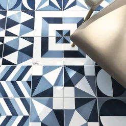 Set of 25 Tiles Blu Ponti Decoration Type 27 by Gio Ponti