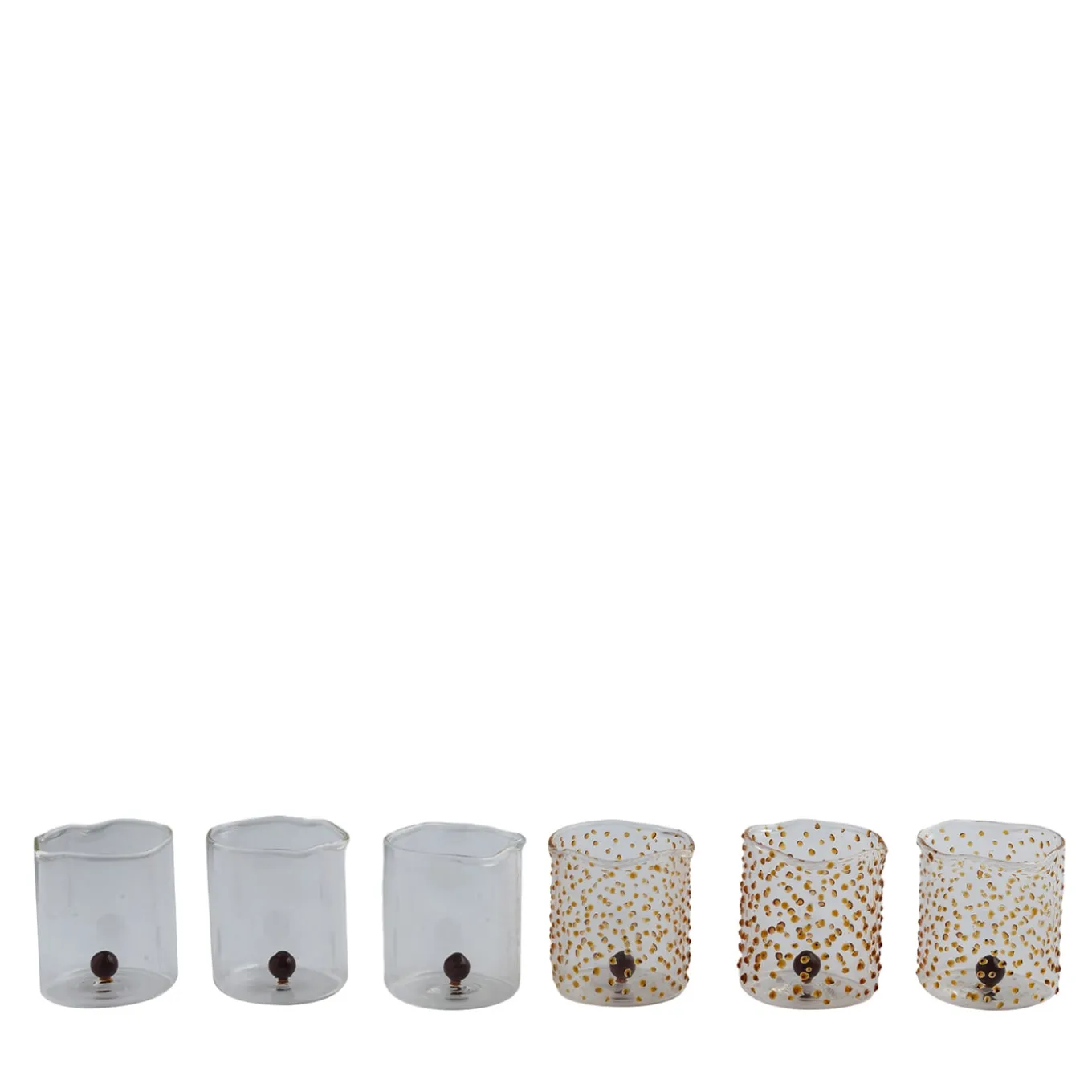 Set Of 6 Transparent And Amber Drops Glasses
