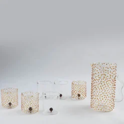 Set Of 6 Transparent And Amber Drops Glasses