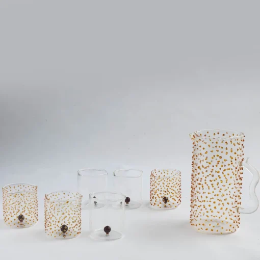 Set Of 6 Transparent And Amber Drops Glasses
