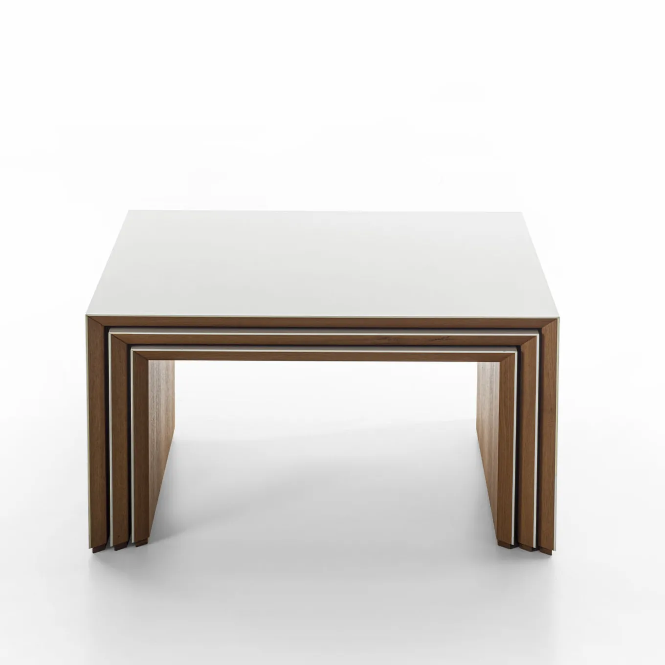 Set of 3 Trio White Teak Nesting Tables