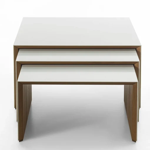 Set of 3 Trio White Teak Nesting Tables