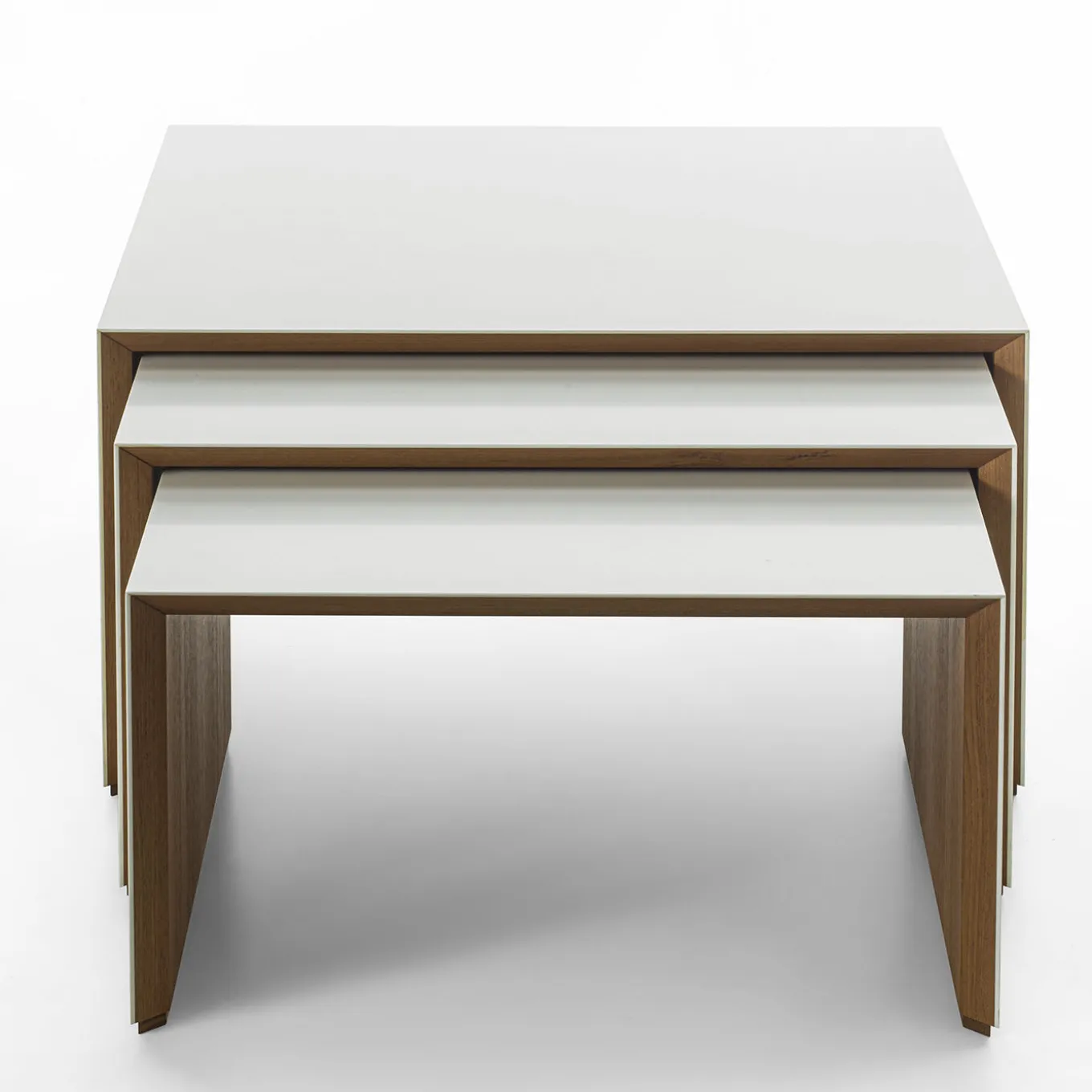 Set of 3 Trio White Teak Nesting Tables