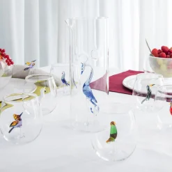 Set of 6 Tropical Bird Glasses and Peacock Pitcher