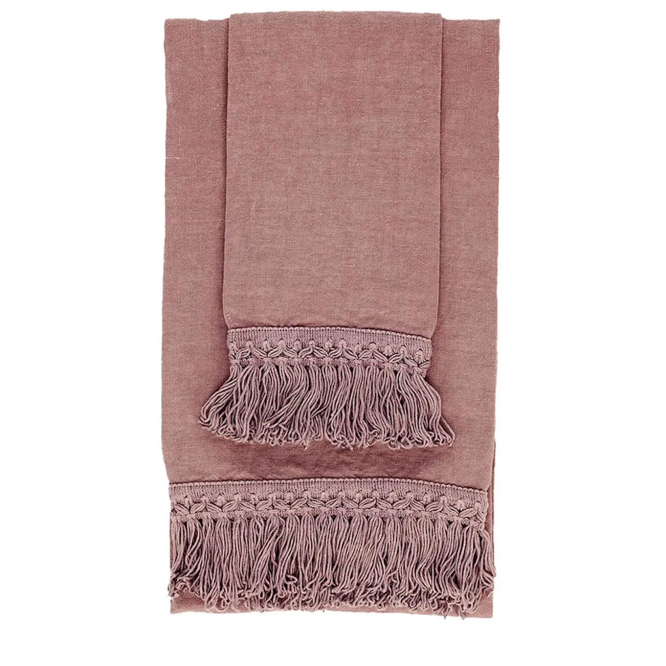 Set of 2 Vintage Pink Linen Towels with Long Fringes