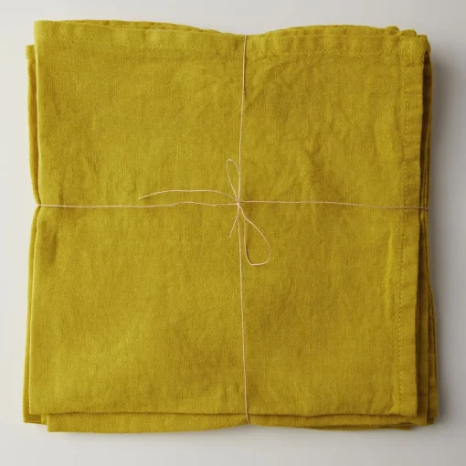 Set Of 4 Yellow Light Linen Napkins