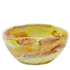 Set of 4 Yellow Marble Motif Ceramic Ice-Cream Bowls