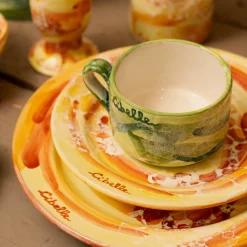 Set of 4 Yellow Marble Motif Ceramic Dessert Plates